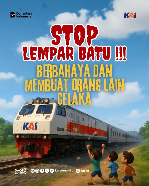KAI Daop 2 Bandung Ingatkan Bahaya Aksi Pelemparan dan Vandalisme Terhadap Kereta Api