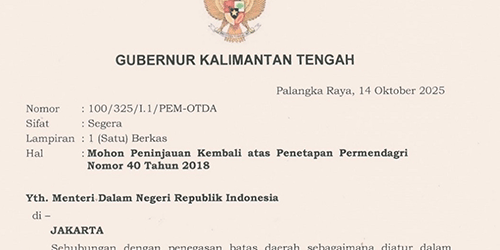 Gubernur Kalteng Minta Tinjau Ulang Permendagri 40/2018 Soal Batas Kalteng–Kalsel di Bartim