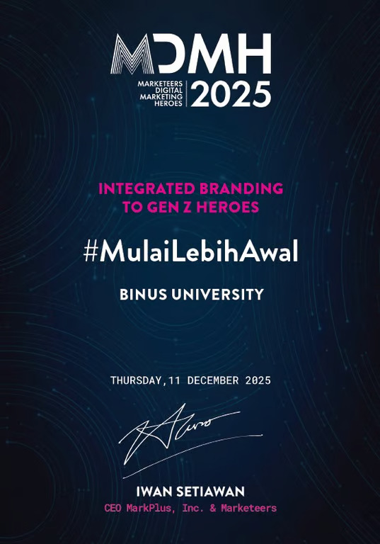 BINUS UNIVERSITY Raih Penghargaan “Marketeers Digital Marketing Heroes 2025” lewat #MulaiLebihAwal