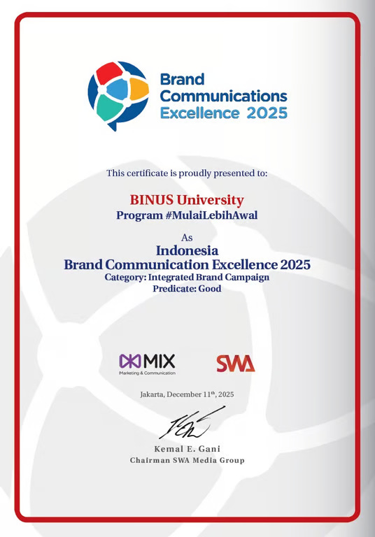 Brand Communication BINUS University Raih Penghargaan Indonesia Brand Communication Excellence 2025